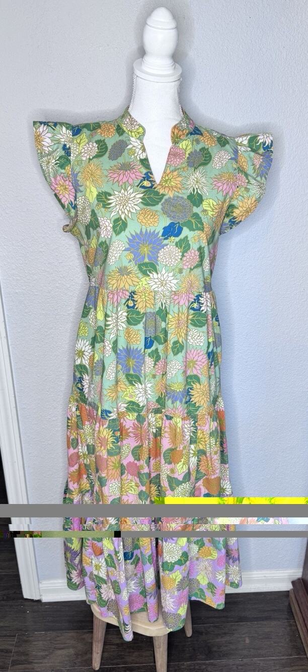 Uncle Frank Three Dahlia’s Dress Size XS Floral Print 100% Cotton Pockets Boho